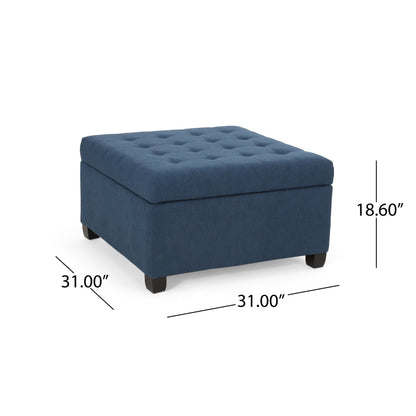 Isabella - Elegant Ottoman With Storage Functionality - Navy Blue Fabric