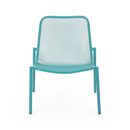 Outdoor Iron Chair With Mesh Design - Teal
