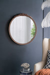 Round Hand Carved Rose Antique Mirror Frame, Wall Mirror For Live Space, Bathroom, Entryway Wall Decor - Brown