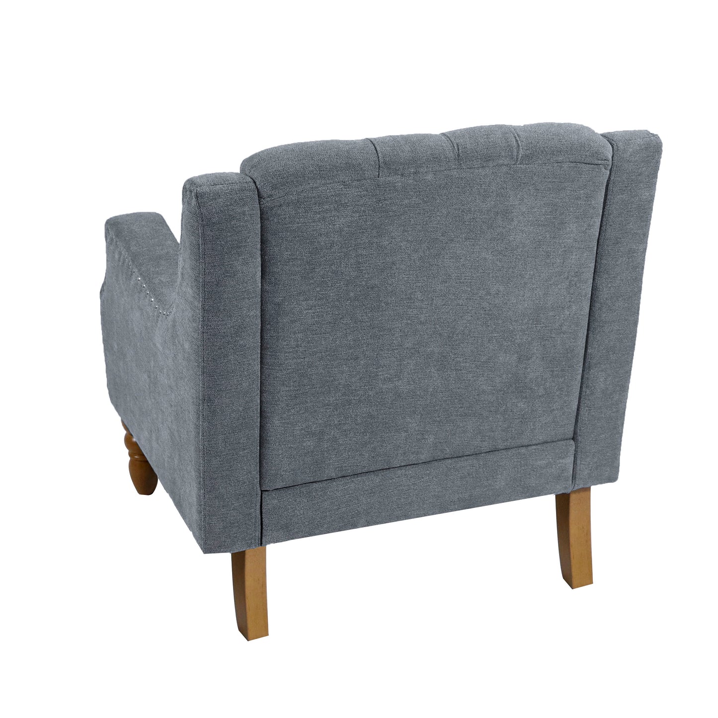 Accent Chair, Living Room Chair, Footrest Chair Set With Vintage Brass Studs, Button Tufted Upholstered Armchair For Living Room, Comfy Reading Chair For Bedroom, Reception Room - Gray