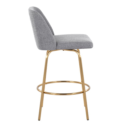 Toriano - Contemporary Fixed Height Counter Stool With Swivel And Round Footrest (Set of 2) - Gray / Gold
