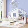Twin Size House Bed With Sofa, Kids Platform Bed With 2 Drawers And Storage Shelf - White