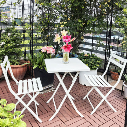 3 Piece Patio Bistro Set Of Foldable Square Table And Chairs - White