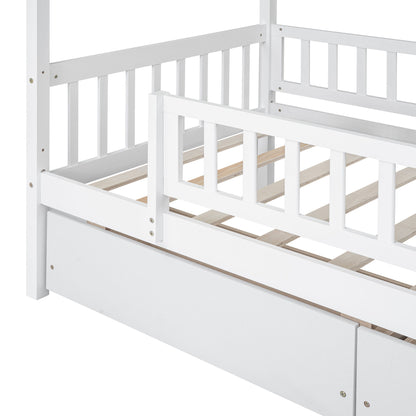 Twin Size House Bed With 2 Drawers - White