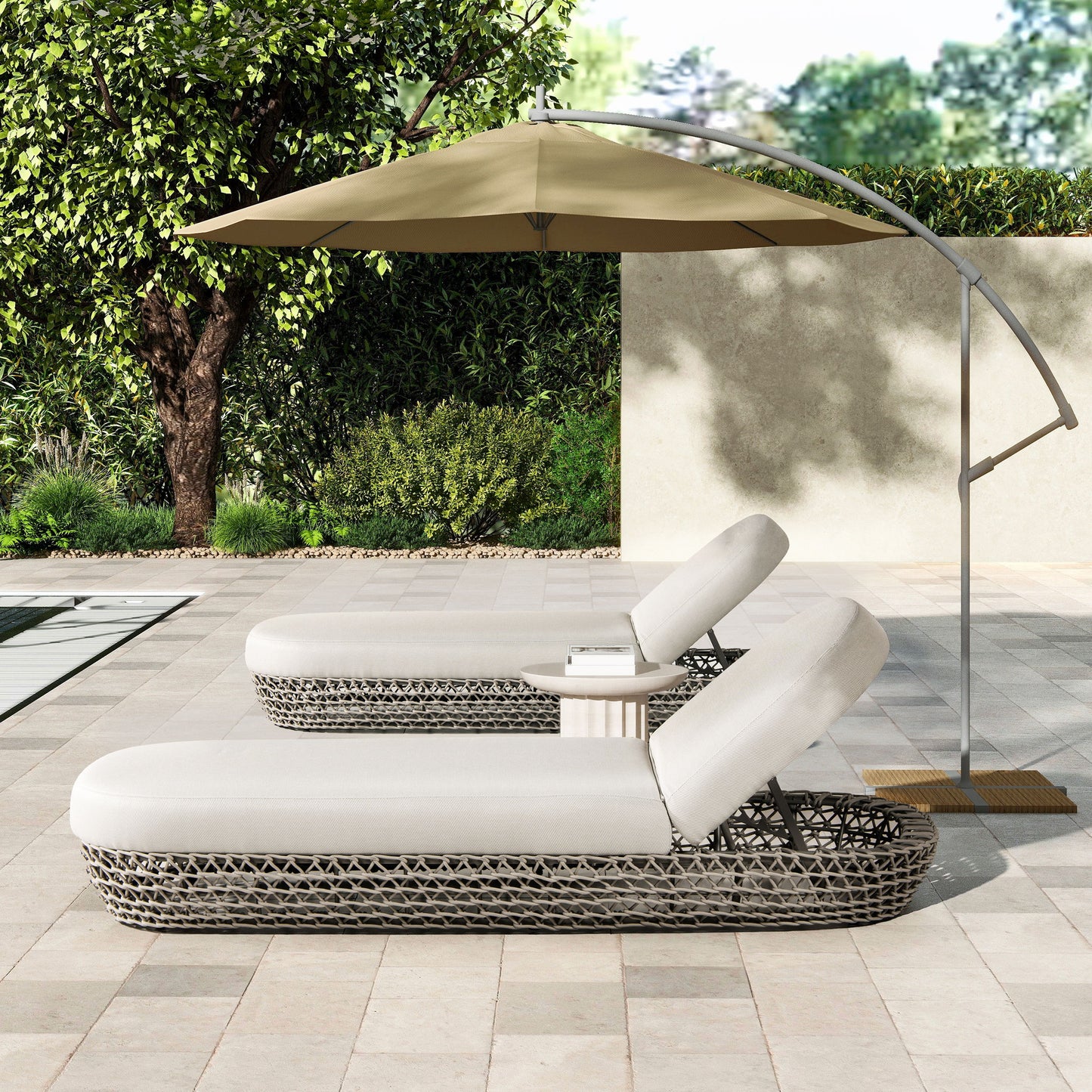 Willow - Sunbrella Upholstered Patio Lounger - Wheat Beige
