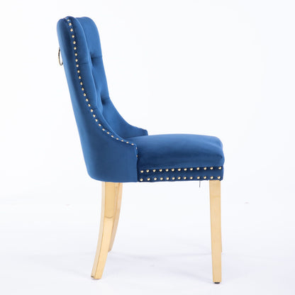 Nikki - Modern, High-End Tufted Solid Wood Contemporary Velvet Upholstered Dining Chair With Golden Stainless Steel Plating Legs, Nailhead Trim (Set of 2) - Blue / Gold