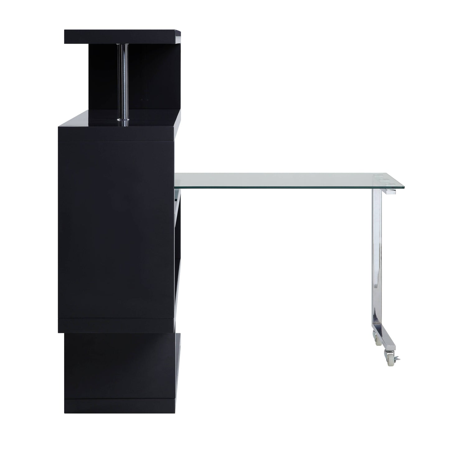 Buck II - Clear Glass, Chrome High Gloss Writing Desk With Shelf - Black