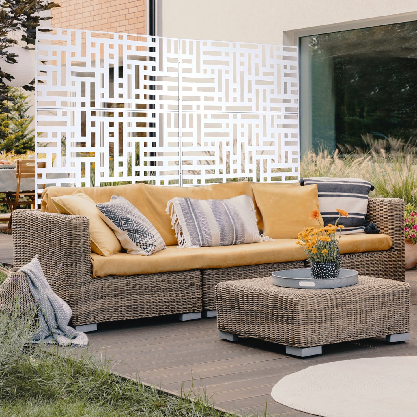 Decorative Freestanding Metal Privacy Screen For Indoor & Outdoor Use - White