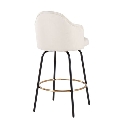 Ahoy - Contemporary Fixed Height Counter Stool Round Gold Footrest (Set of 2) - Cream / Black