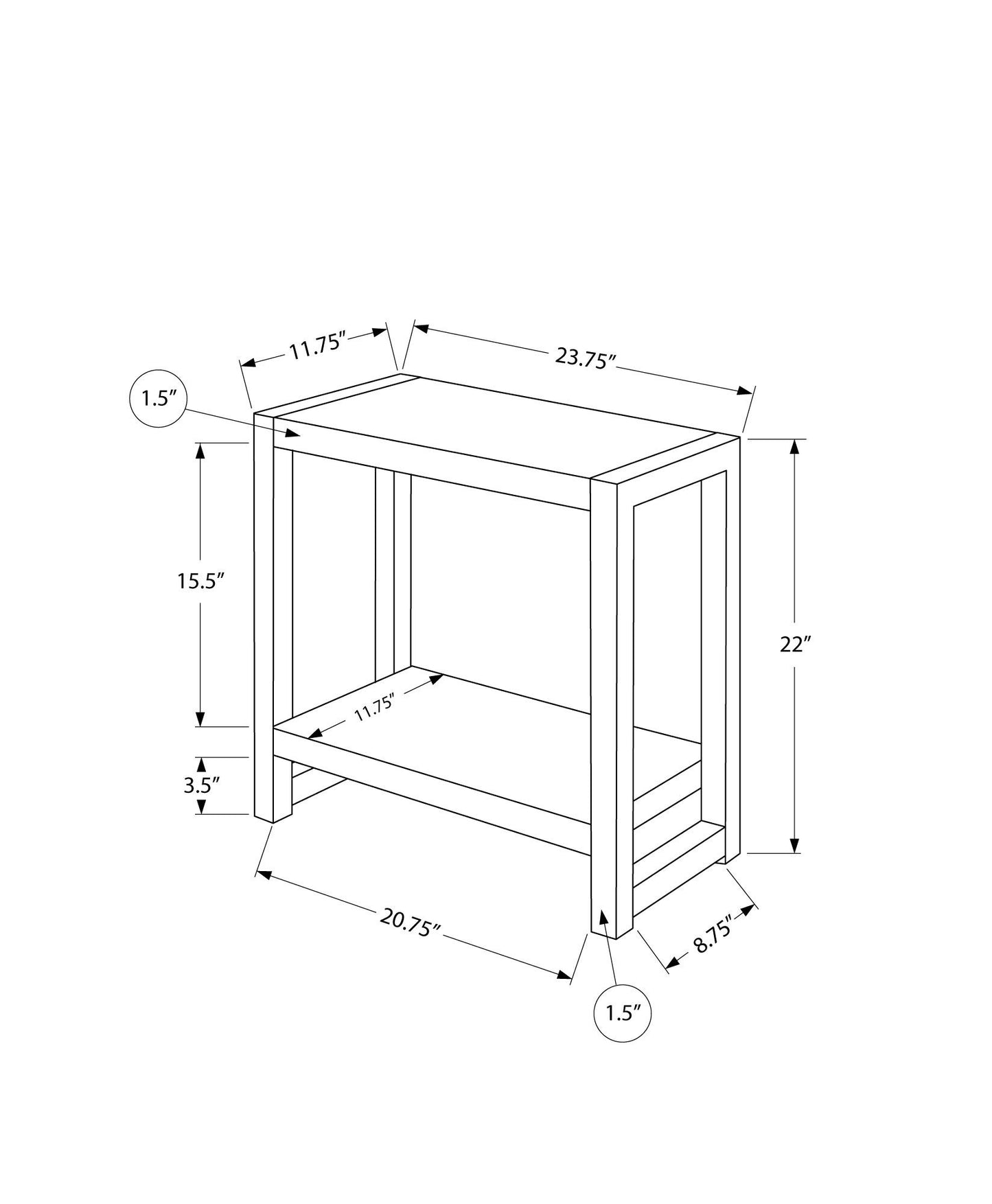 Accent Side Table, Narrow, Small, 2 Tier, Versatile Placement - Taupe