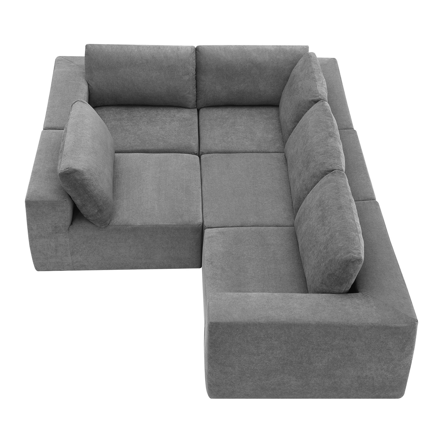 Modular L Shaped Sectional Sofa, Luxury Floor Couch Set, Upholstered Indoor Furniture, Foam - Filled Sleeper Sofa Bed 5 Pieces Free Combination - Gray
