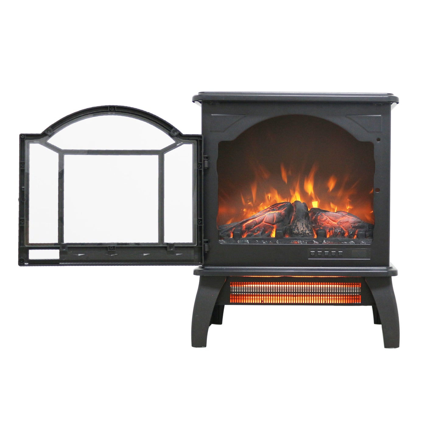 18" 3D Flame Electric Infrared Quartz Fireplace Stove With Remote Control - Antique Black
