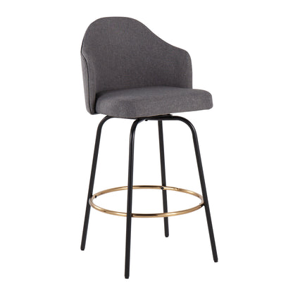 Ahoy - Contemporary Fixed Height Counter Stool Round Gold Footrest (Set of 2) - Gray / Black