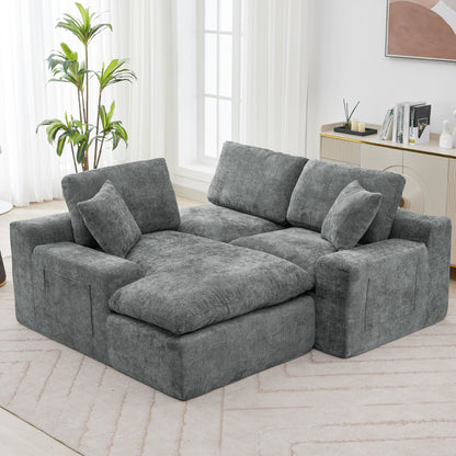 Cloud Sectional Sofa Upholstered Sofa Couch With Double-Layer Cushion And Side Pockets, Free Combined Sectional Sofa Full Compressed Sofa For Living Room - Gray