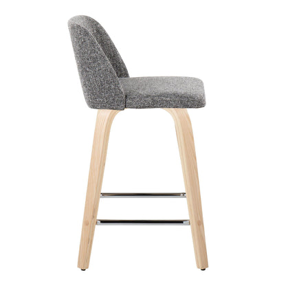 Toriano - Contemporary Fixed Height Counter Stool With Swivel And Square Footrest (Set of 2) - Natural / Gray