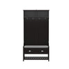 3 In 1 Wooden Hallway Hall Tree With Storage Drawers, Coat Rack, Shoe Rack Bench, And Cushion - Amber Graphite / Black