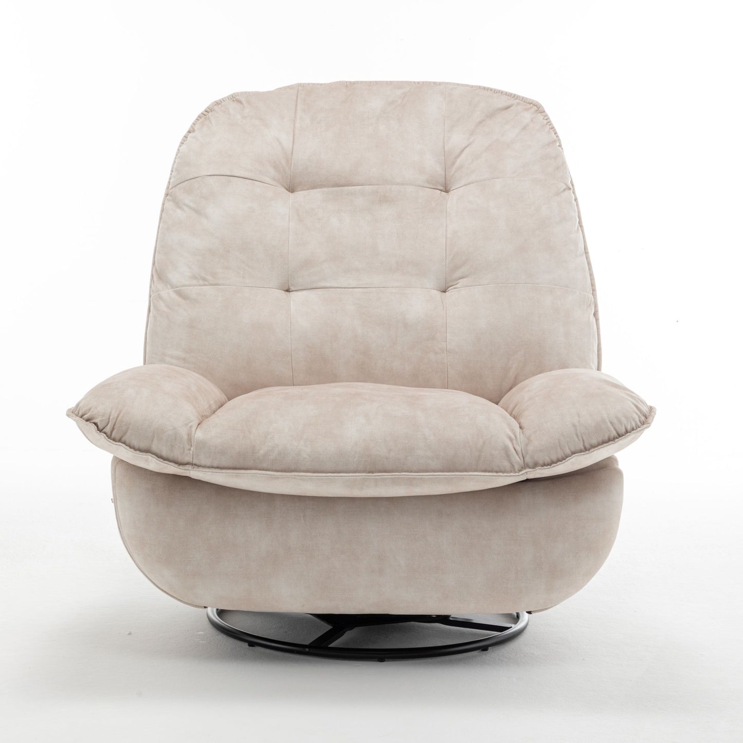 Modern Swivel Gliding Recliner Chair With Rocking Function And Phone Holder - Large Comfortable Reading Chair In Gold Stamped Velvet - Ivory