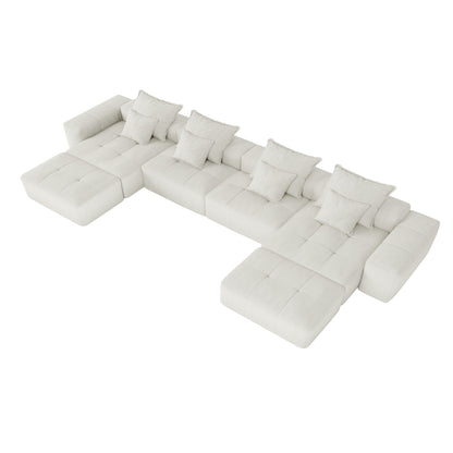 Modern Oversized Modular Sectional Sofa, Sparkling Chenille Fabric Soft Cushion Sofa With 8 Pillows, 8 Pieces Diy Combination Tufted Sofa, No Assembly Required - Beige