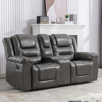 2 Seater Home Theater Recliner Manual Recliner Chair With A Storage Box And Two Cup Holders For Living Room - Gray