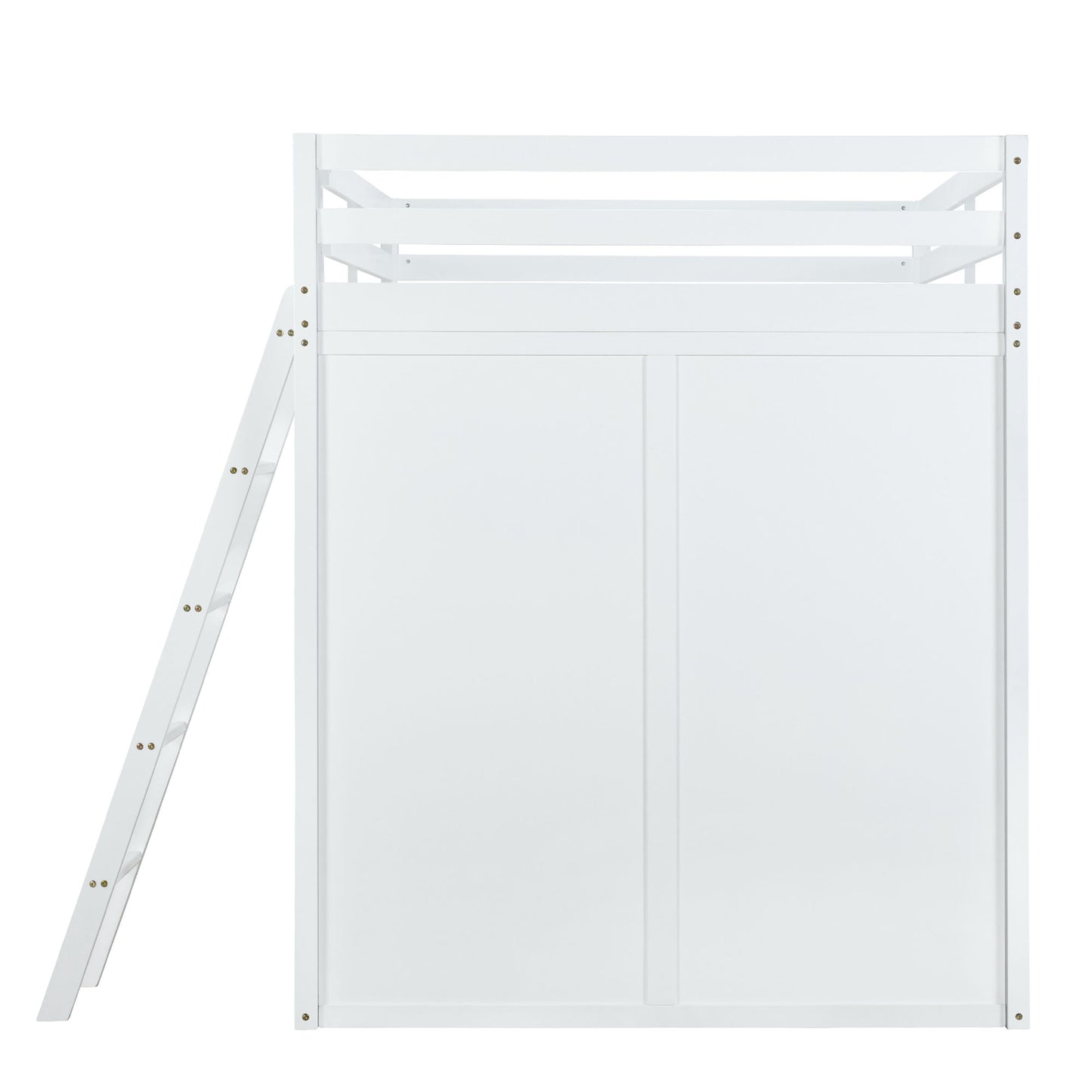 Full Size Loft Bed With Wardrobe And Desk And Shelves - White