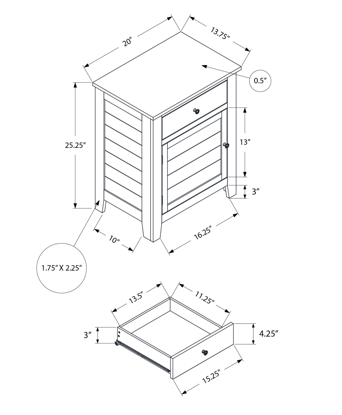 Accent Nightstand, Storage Drawer, Transitional - Gray Wash