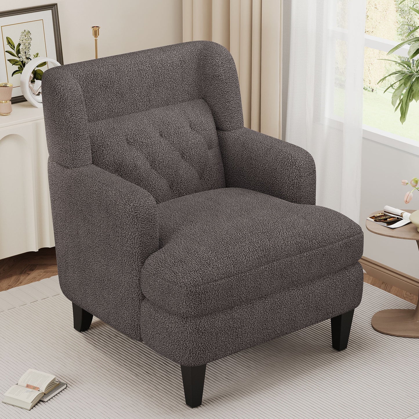Upholstered Accent Chair Tufted Armchair For Living Room, Russet - Brown