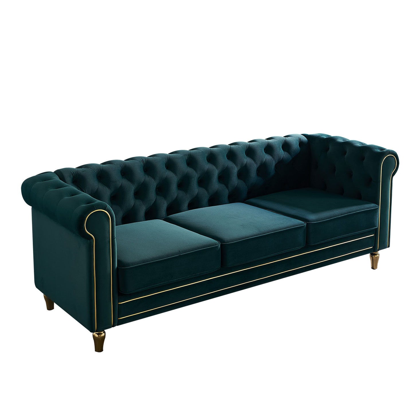 Chesterfield - Velvet Sofa 84.65" For Living Room - Green