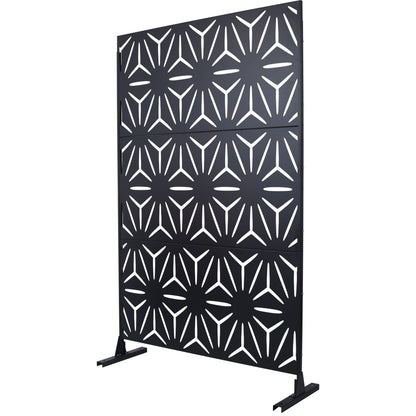 Outdoor & Indoor Privacy Screen, Metal Privacy Screen, Freestanding Decorative Privacy Screen For Deck Balcony Patio - Black