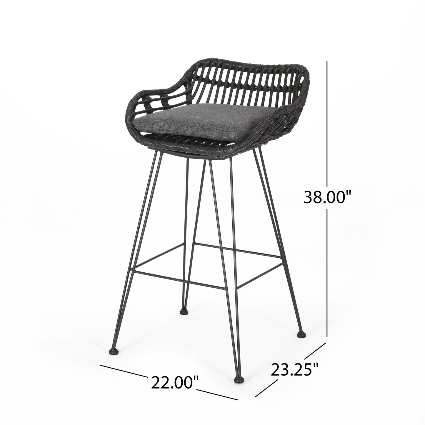 Outdoor Wicker Barstool With Cushions (Set of 2) - Gray