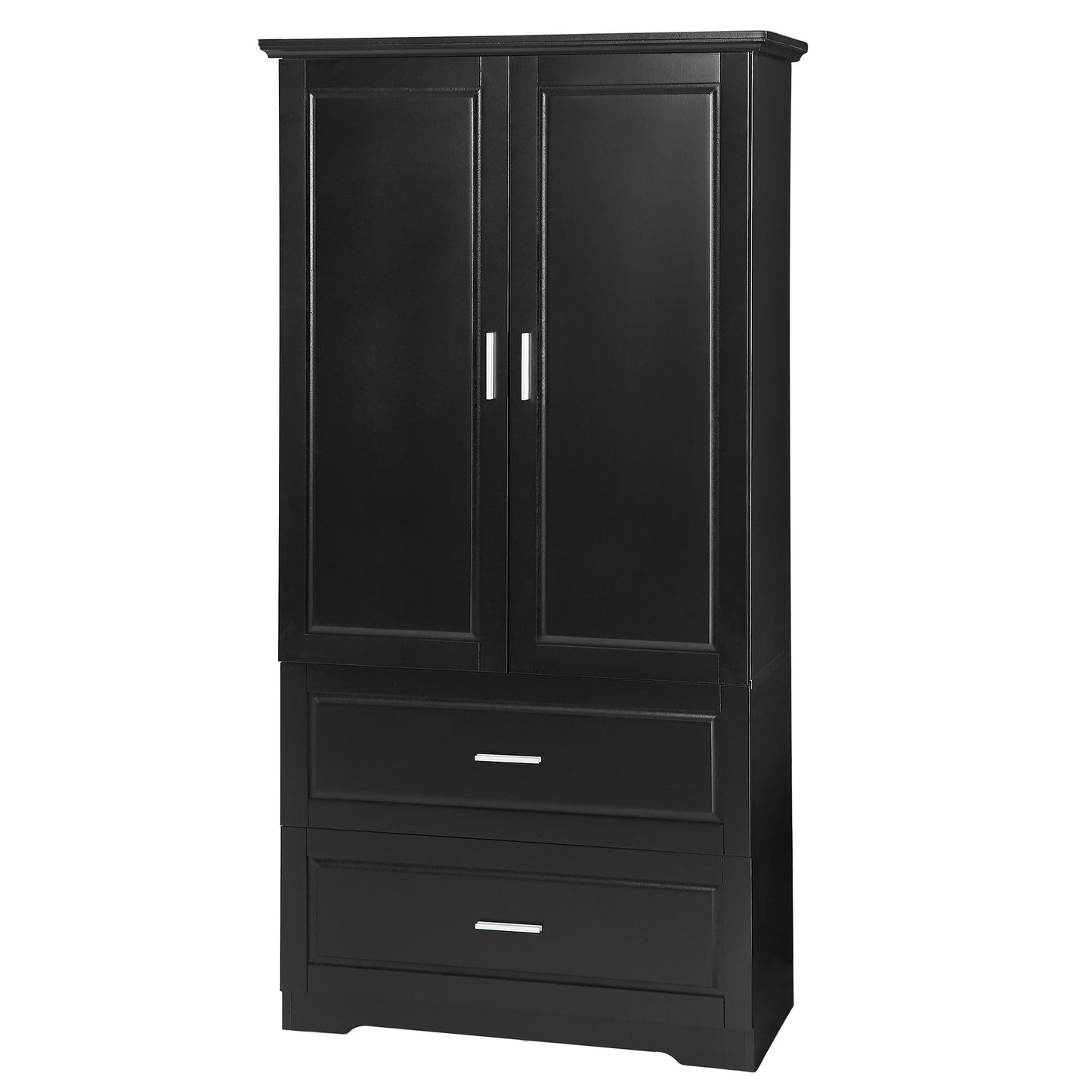 Tall Bathroom Storage Cabinet, Cabinet With 2 Doors And Drawers, Adjustable Shelf - Black