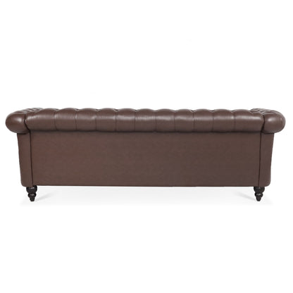 Rolled Arm Chesterfield Three Seater Sofa - Dark Brown