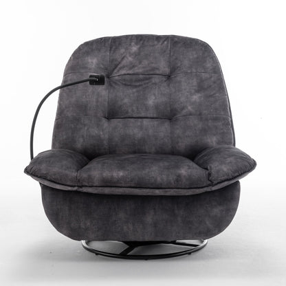 Modern Swivel Gliding Recliner Chair With Rocking Function And Phone Holder - Large Comfortable Reading Chair In Gold Stamped Velvet - Black