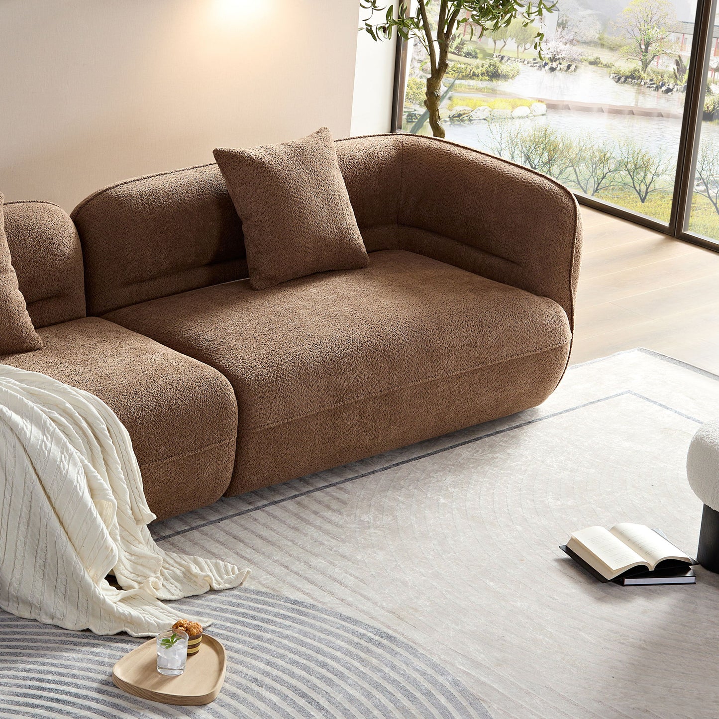 Sectional Sofa With Durable Fabric, Solid Wood Frame, And High Density Sponge Fill - Camel