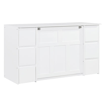 Twin Size Murphy Bed With Drawers, Cabinets, And USB Ports - White