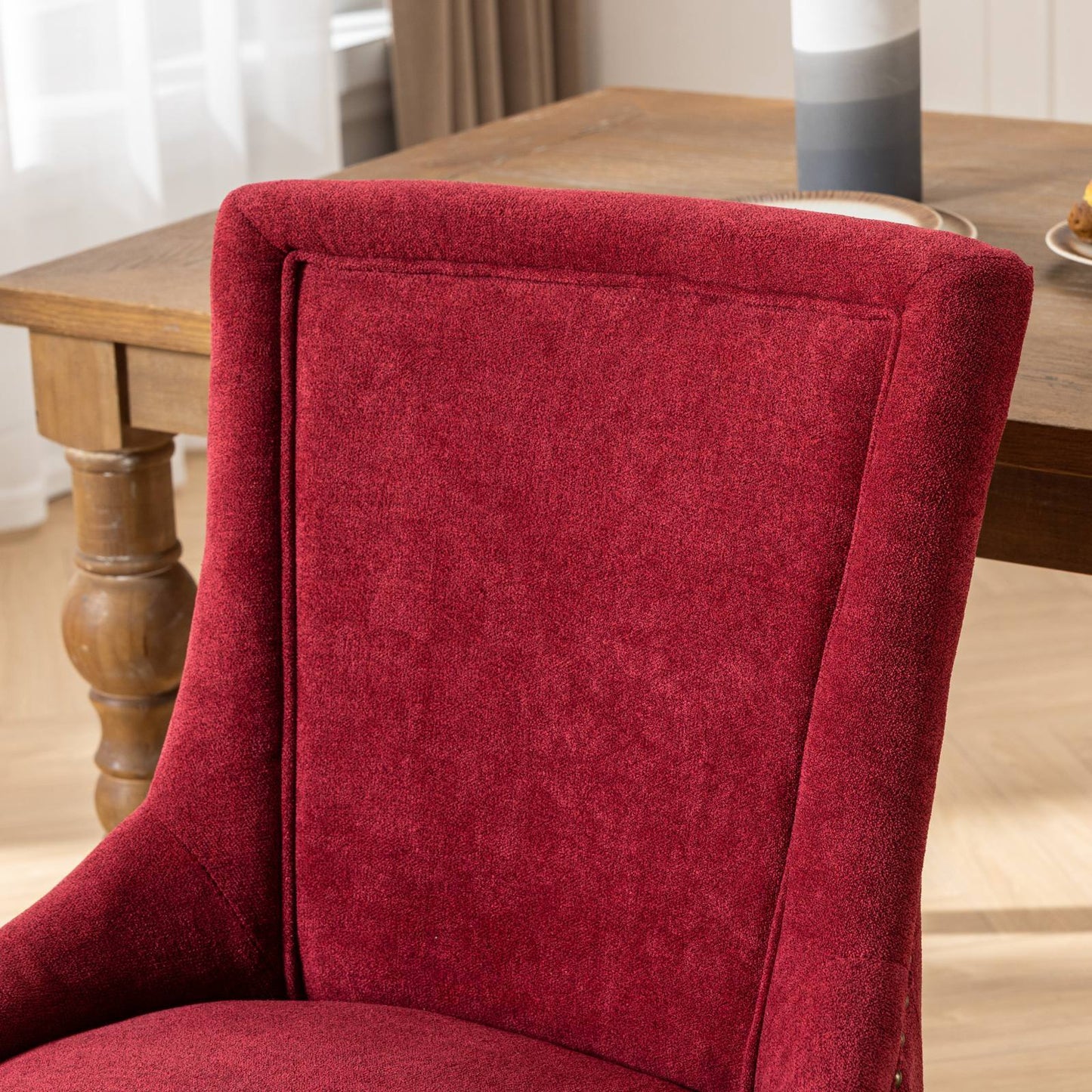 Ultra Side Dining Chair, Thickened Fabric Chairs With Neutrally Toned Solid Wood Legs, Bronze Nail Head (Set of 2) - Wine Red / Burgundy