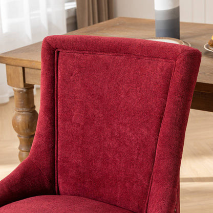Ultra Side Dining Chair, Thickened Fabric Chairs With Neutrally Toned Solid Wood Legs, Bronze Nail Head (Set of 2) - Wine Red / Burgundy