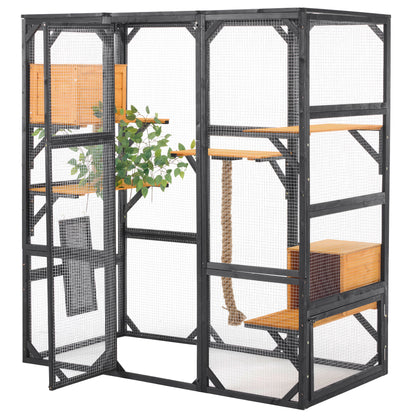 Outdoor Cat House, Diy Cat Enclosure With Double Enter Doors - Black Brown
