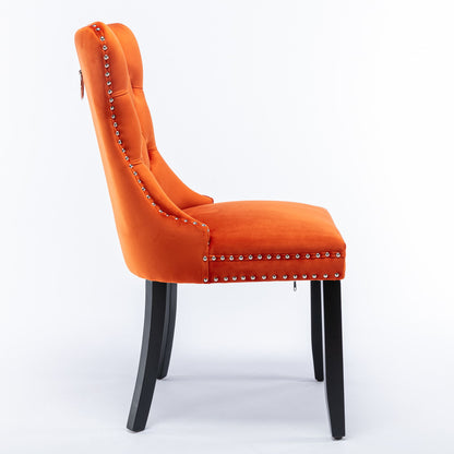 Nikki - Modern, High-End Tufted Solid Wood Contemporary Velvet Upholstered Dining Chair With Wood Legs Nailhead Trim (Set of 2) - Orange