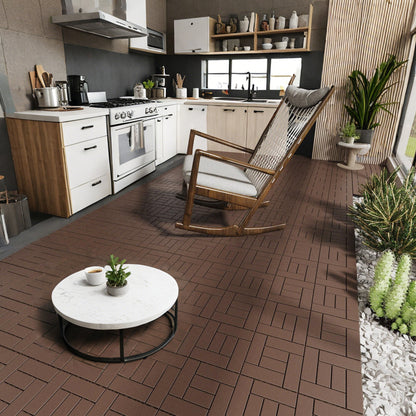 Zz Style 12" Patio Deck Tiles, Diy Interlocking Flooring - Red Brown