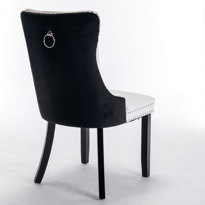 Nikki - Modern, High-End Tufted Solid Wood Contemporary And Velvet Upholstered Dining Chair With Wood Legs Nailhead Trim (Set of 2) - White / Black