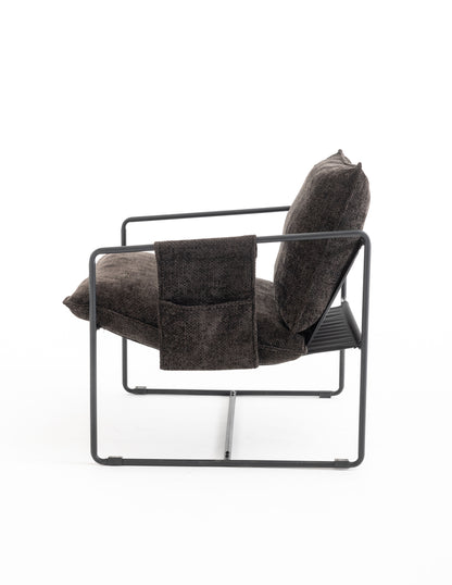 Upholstered Hanging Armchair With Arm Pocket Metal Frame (Set of 2), Crushed Foam Cushions And Skin-Friendly Braid For Living Room And Bedroom - Dark Gray