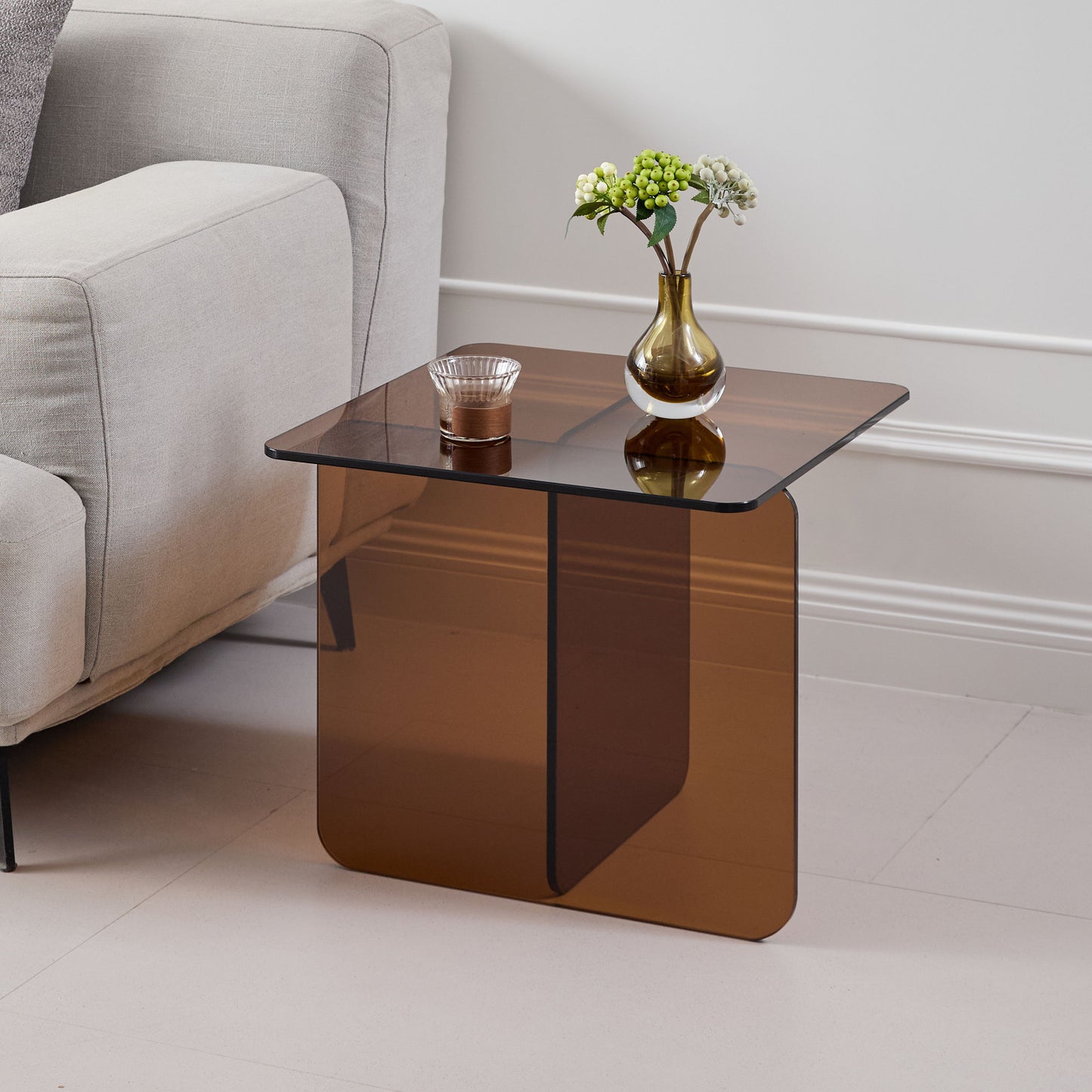 Tempered Brown Glass Sidetable, Small Tea Table Night Stand Tempered Glass Sofa Table - Brown