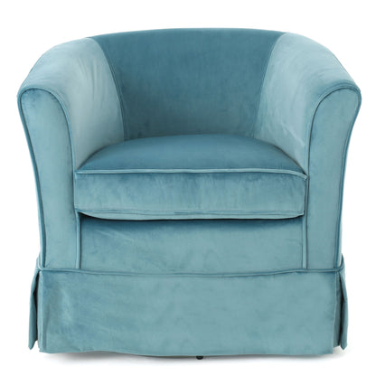 Zeniqua - Upholstered Velvet Swivel Chair With Loose Cover - Blue