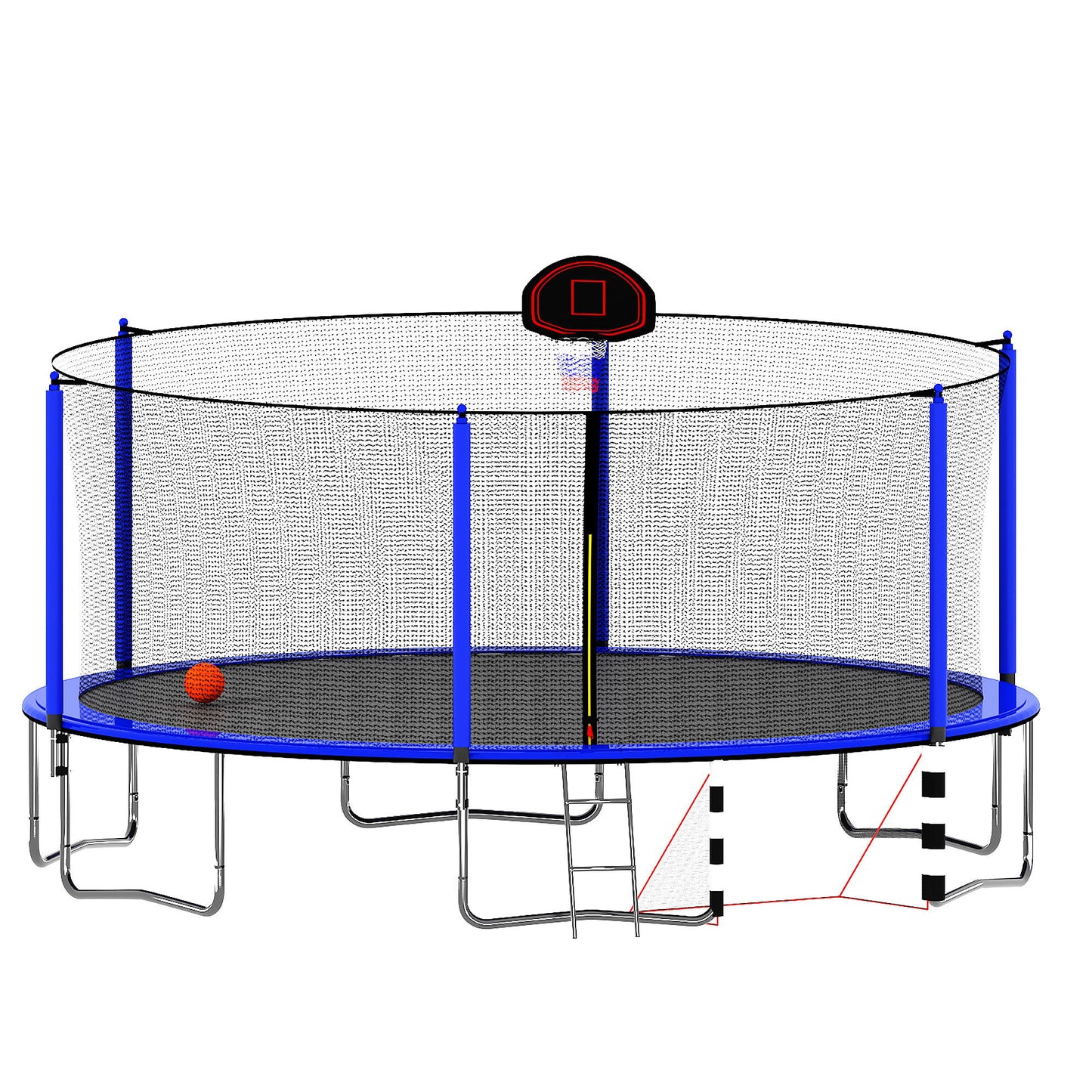 16Ft Trampoline With Basketball Hoop Pump And Ladder (Inner Safety Enclosure) With Soccer Goal - Blue
