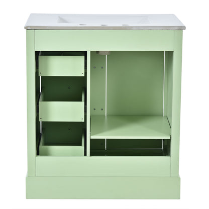 Bathroom Vanity Cabinet With Ceramic Basin, 3 Drawers And Adjustable Shelves - Green