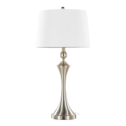 Flint - Contemporary Table Lamp Built In USB Port (Set of 2) - Nickel / White Slub