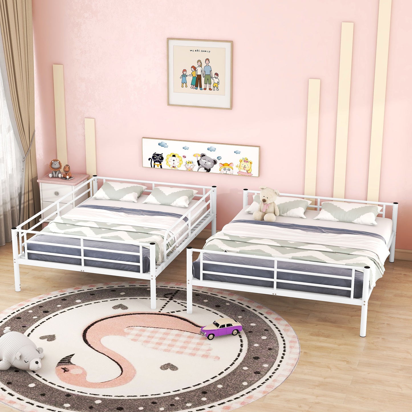Full Long Over Queen Metal Bunk Bed - White