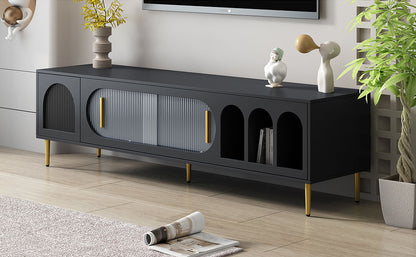 Modern TV Stand For Up To 70" TV, Entertainment Center TV Media Console Table, With 3 Shelves And 2 Cabinets, TV Console Cabinet Furniture For Living Room - Black