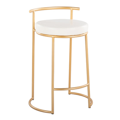 Fuji - Round Contemporary Fixed Height Counter Stool (Set of 2) - Gold / White