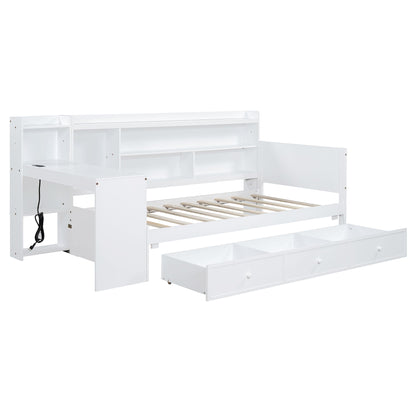Twin Size Daybed With 3 Drawers USB Ports And Desk - White
